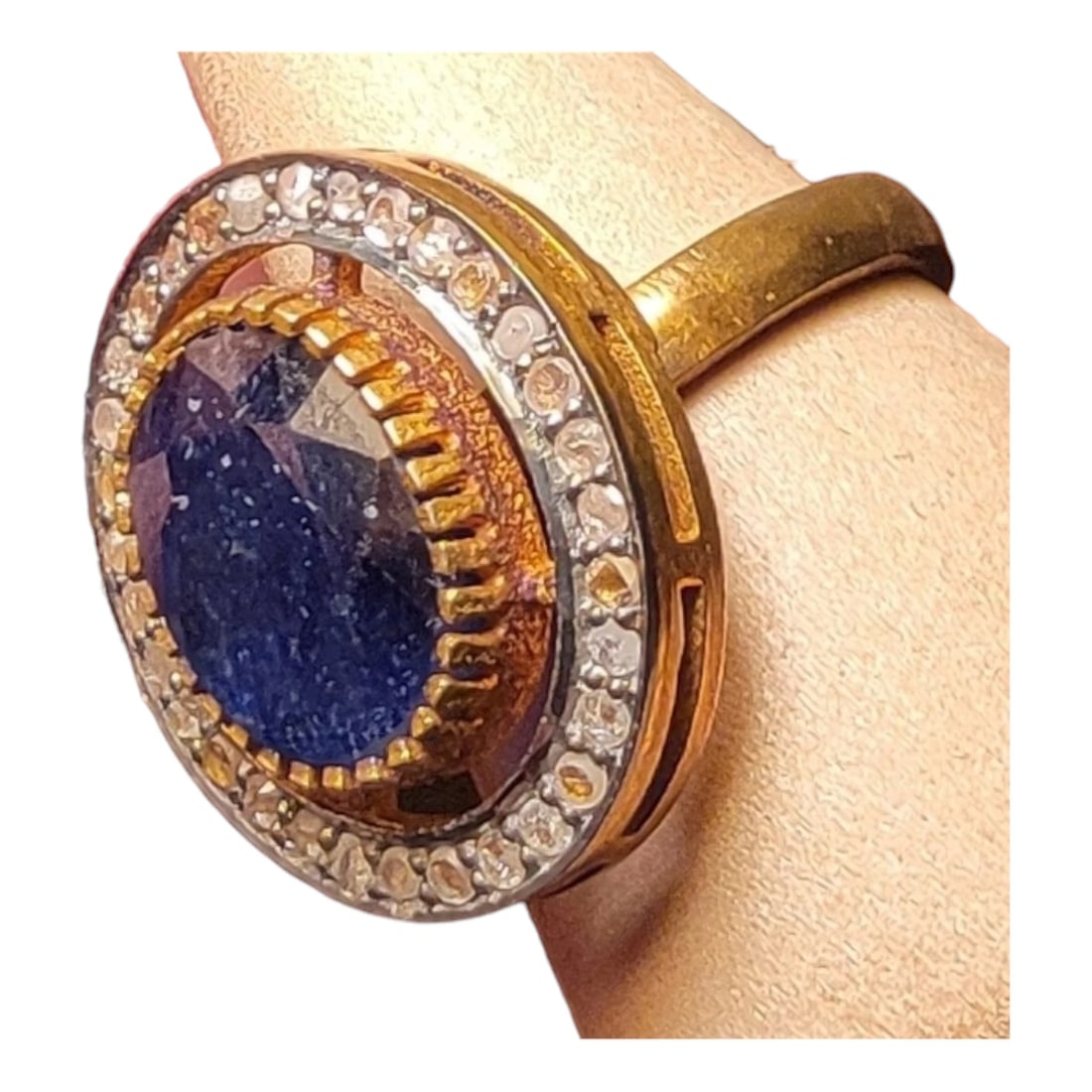Blue Sapphire Ring, Diamond Pavé, Vermeil Over Silver, Unique Engagement Ring (1 of 7)
