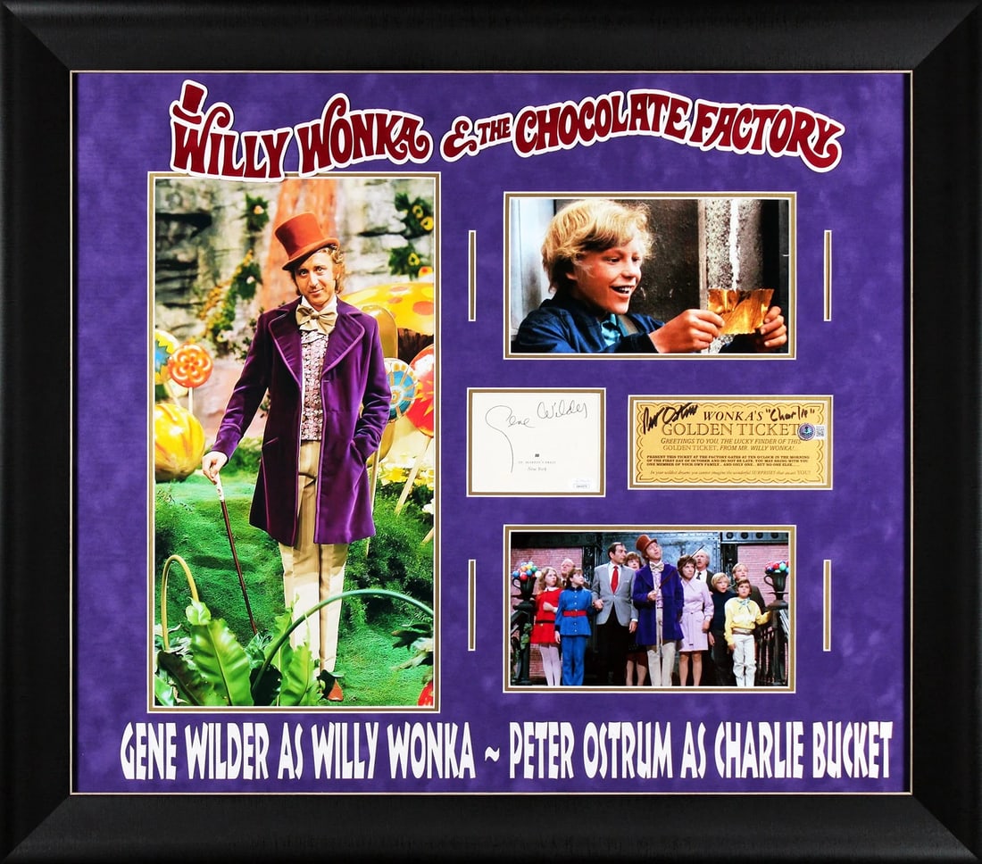 Willy Wonka Gene Wilder & Charlie Ostrum Authentic Signed Framed Display BAS JSA (1 of 2)