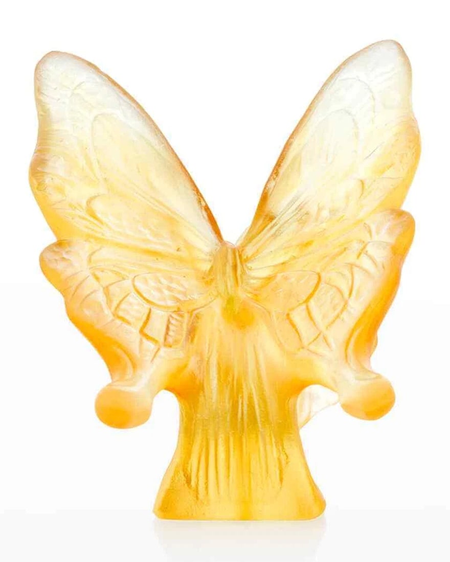 NEW DAUM CRYSTAL BUTTERFLY AMBER-YELLOW FIGURINE #05737 BRAND NIB (1 of 5)