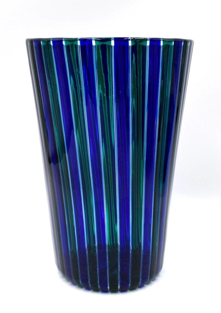 Vintage Venini Art Glass Large Vase - Gio Ponti Blue & Green A-Cane (1 of 6)