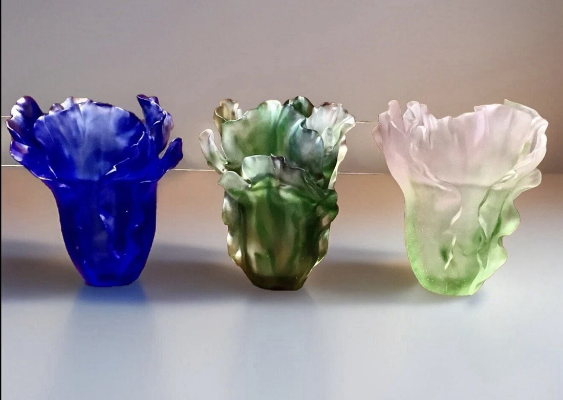 Set Of 3 Gingo Vase Nancy Daum Style Vases H6?? Made From Crystal Maker Unknown (1 of 6)