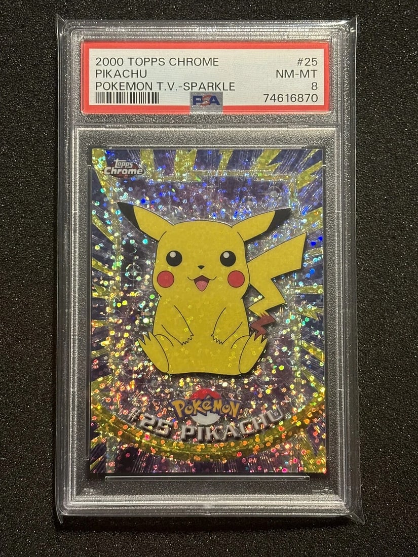 PSA 8 NM-Mint SPARKLE Pikachu #25 (Topps Chrome Series 1) Holo Pokemon Card (1 of 2)