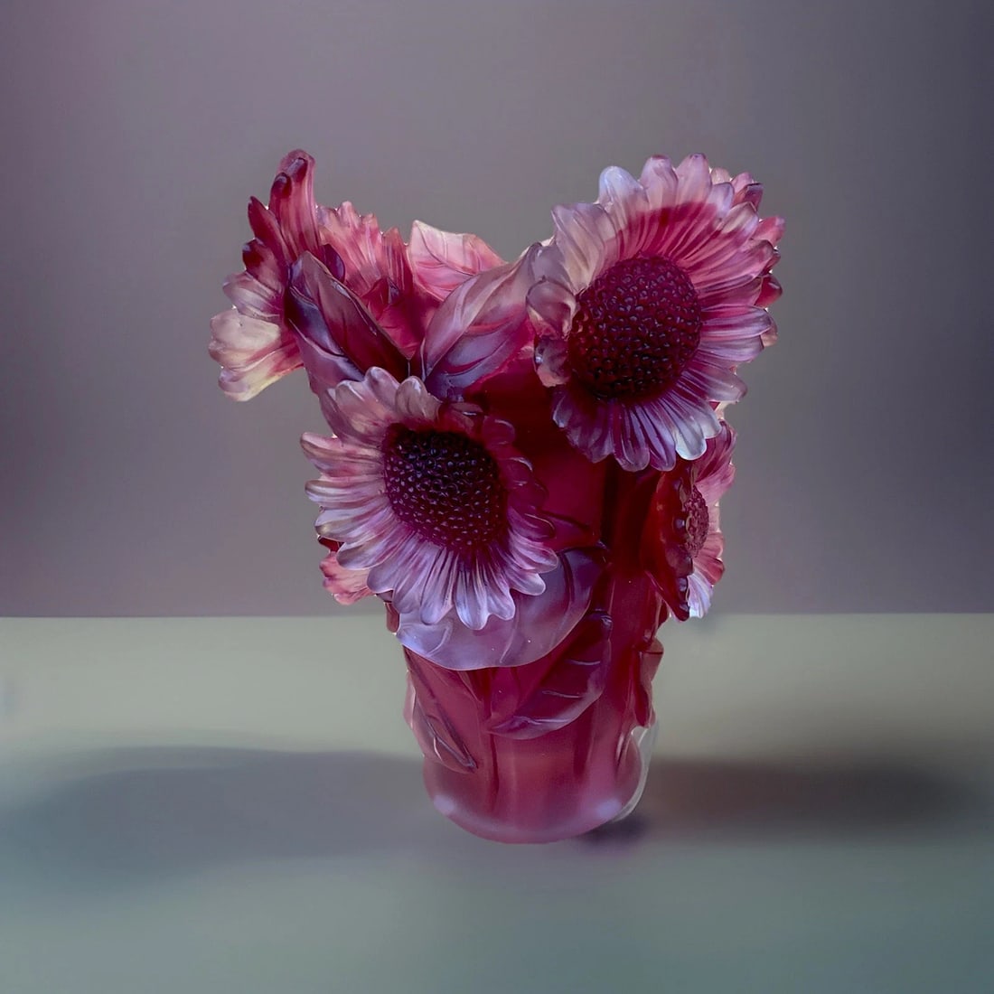 Nancy Daum Style Sunflower Red Crystal Vase H9?? Heavy Art Glass Unique Color (1 of 12)