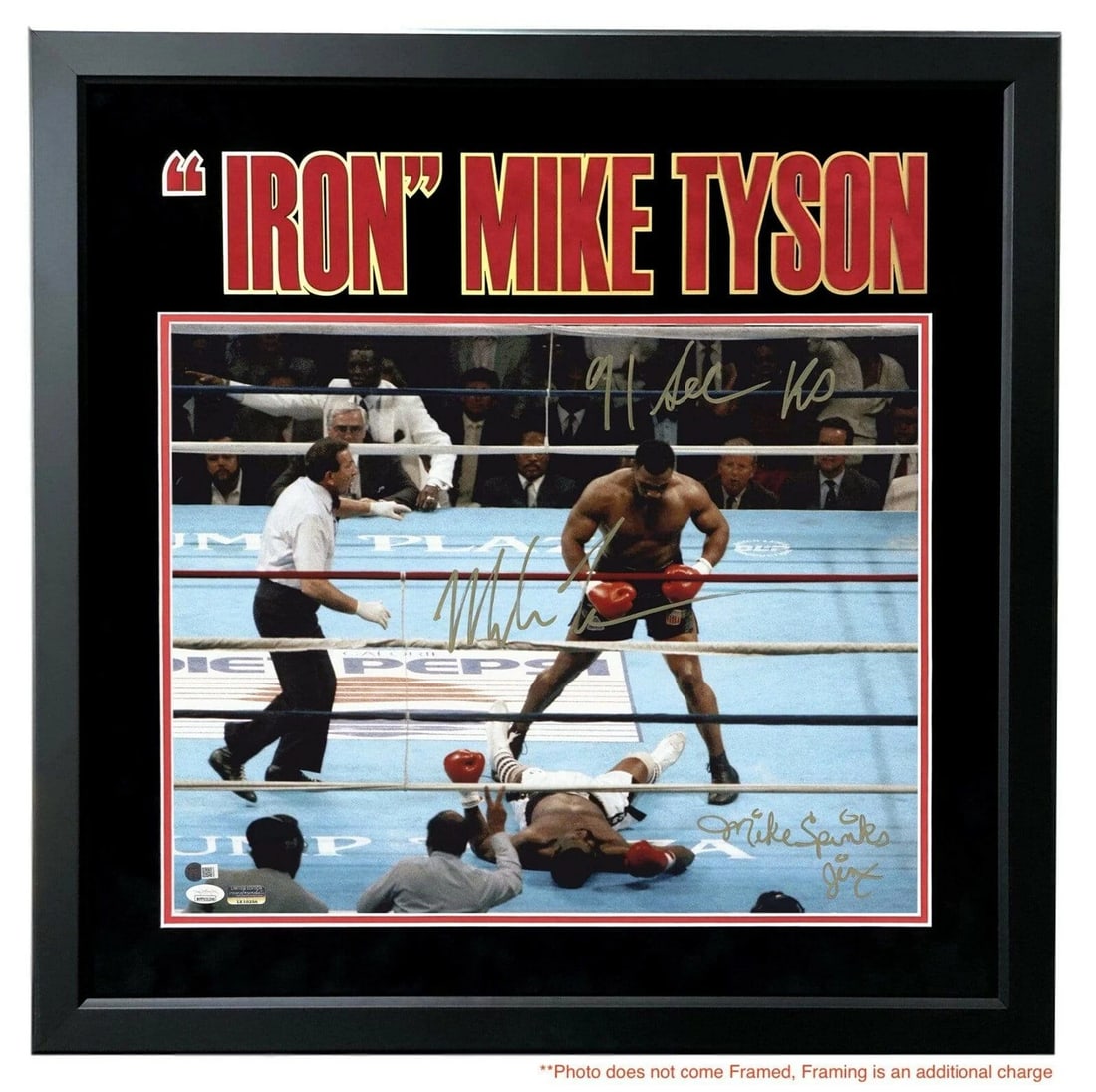 Mike Tyson Michael Spinks Dual Signed Framed 16x20 Photo #D/20 Inscribed JSA COA (1 of 1)
