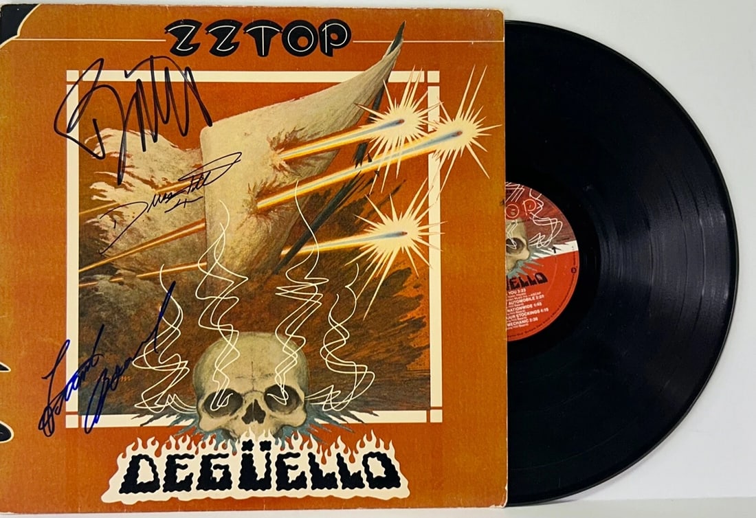 ZZ TOP BILLY GIBBONS DUSTY HILL FRANK BEARD Signed LP Cover "Deguello" JSA LOA (1 of 4)