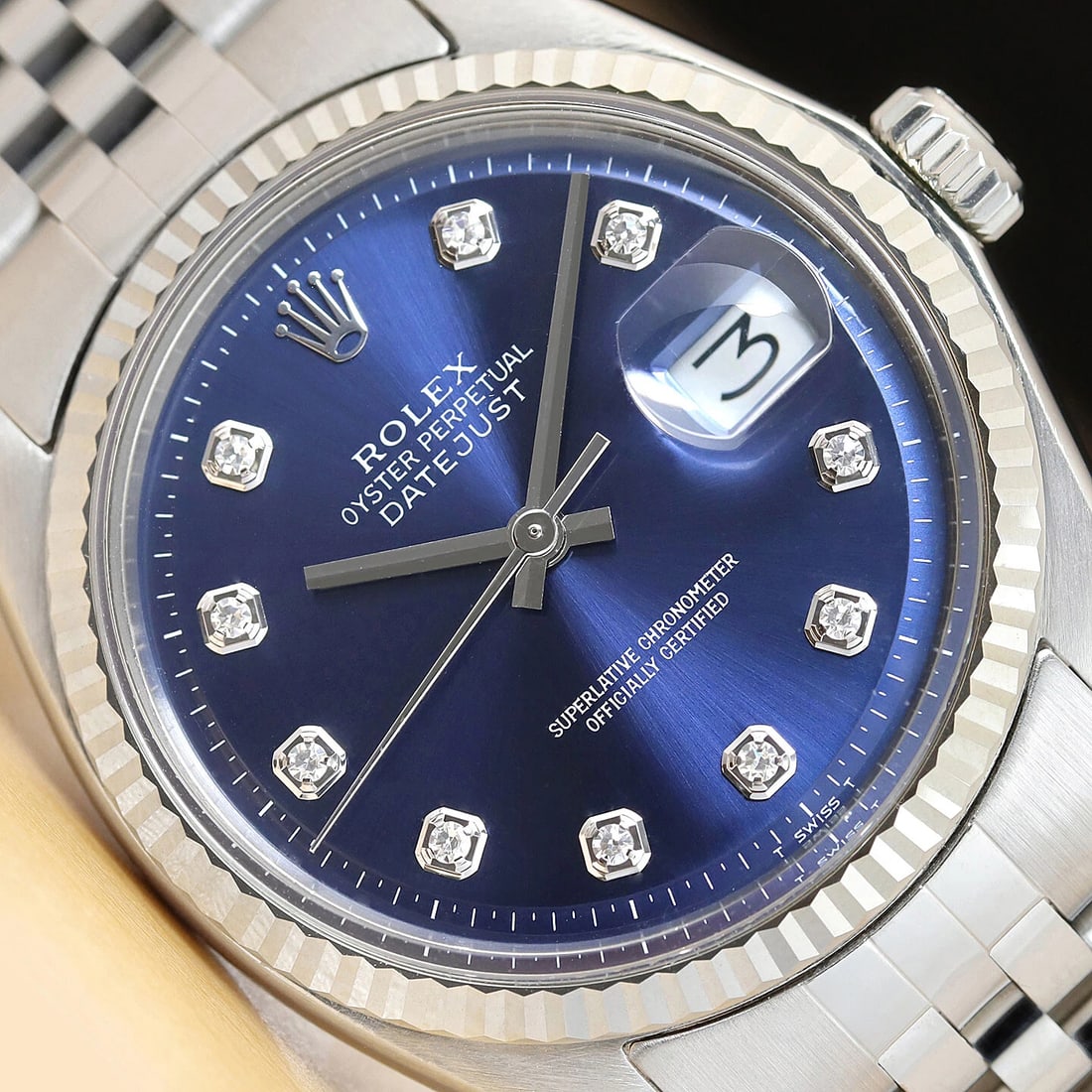 MENS ROLEX DATEJUST 18K WHITE GOLD STAINLESS STEEL BLUE DIAMOND DIAL 1601 WATCH (1 of 9)