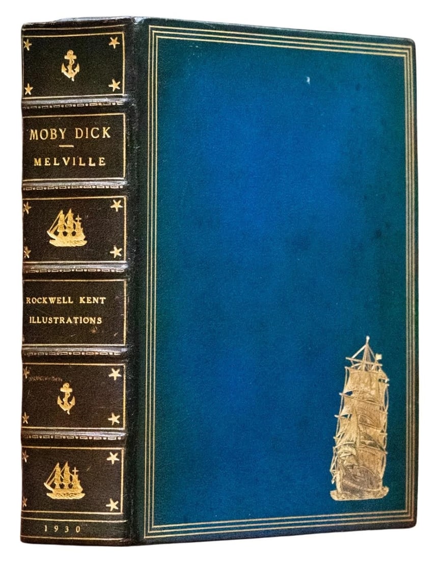 1930 Moby Dick The Whale By Herman Melville Rockwell Kent Full Leather Binding (1 of 17)