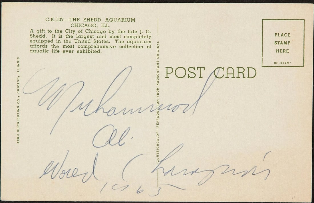 Muhammad Ali "1965 World Champion" Signed Vintage Postcard With JSA COA (1 of 3)