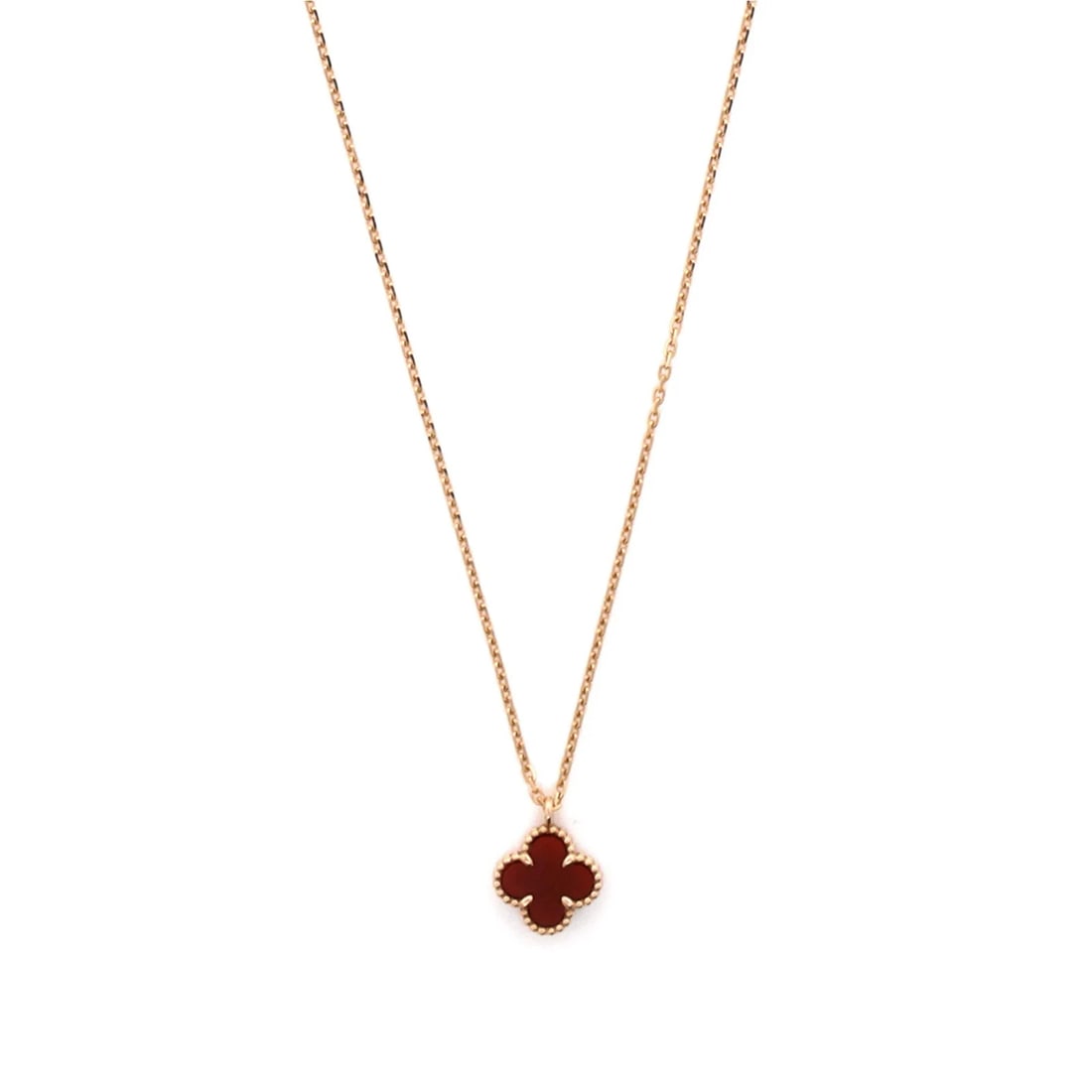 Van Cleef & Arpels Sweet Alhambra Pendant Necklace 18K Rose Gold and Carnelian: Condition: Pre-owned - Good,Brand: Van Cleef & Arpels,Main Stone: Carnelian,Metal: 18K Rose Gold,Metal Purity: 18K,Style: Pendant,Type: Necklace,Color: Rose Gold,Material: 18K Rose Gold, Carnelian