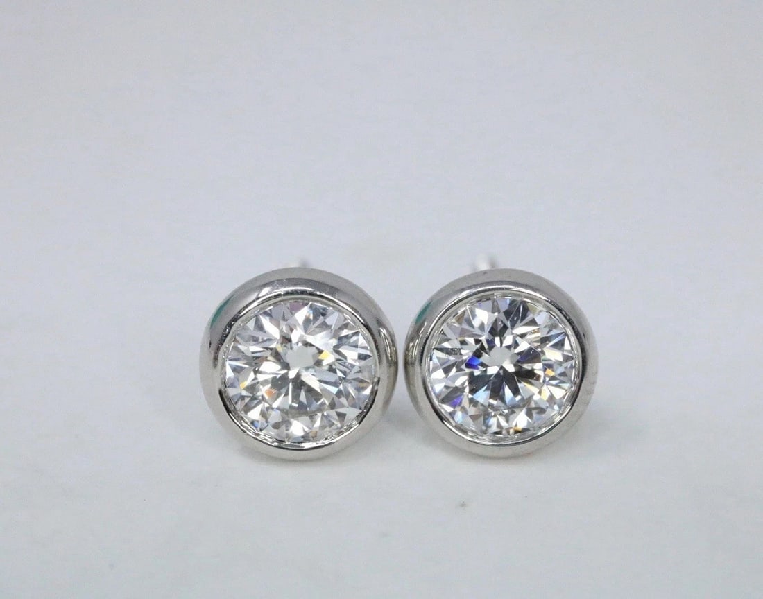 Tiffany & Co Peretti Plat .90ct VS1 Round Diamond By The Yard Stud Earrings $10K (1 of 7)