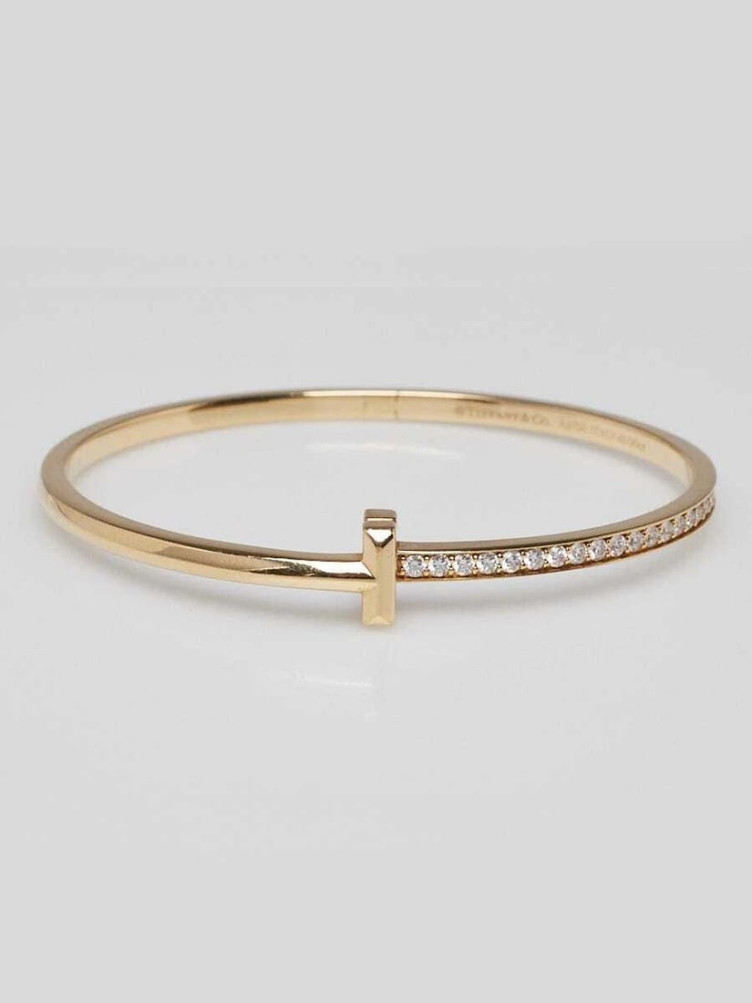 Tiffany & Co. 18k Yellow Gold and Diamond T1 Narrow Hinged Bracelet Size S (1 of 5)