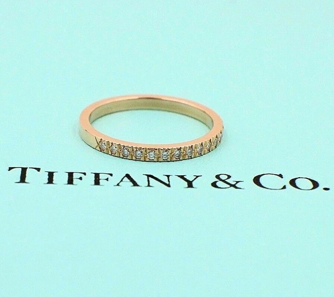 Tiffany & Co Novo 2 MM Diamond Half Circle Band Ring 18k Rose Gold (1 of 9)