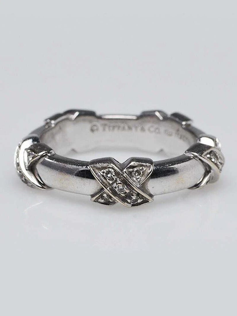 Tiffany & Co. 18k White Gold and Diamond Signature X Ring Size 5 (1 of 5)