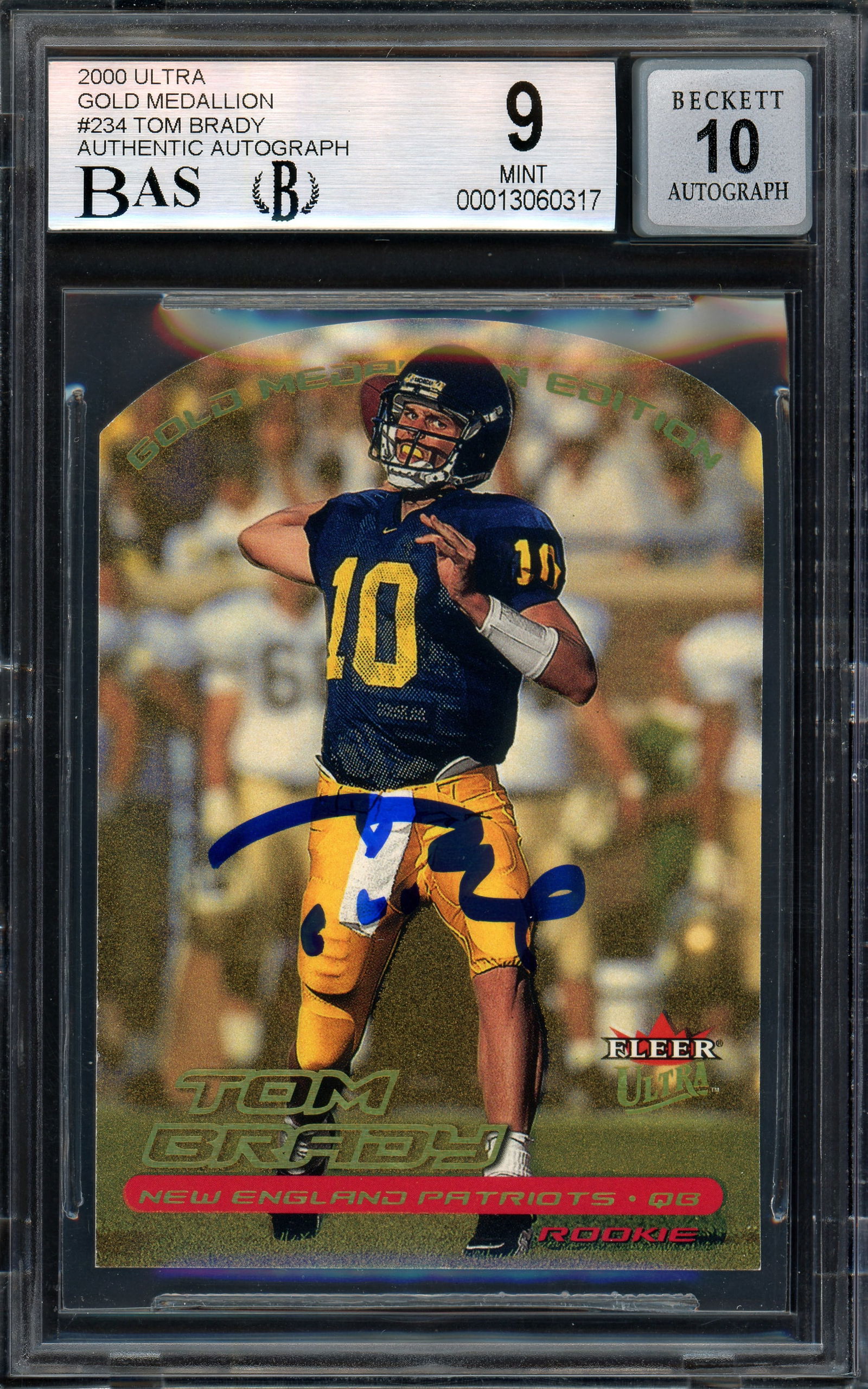 Tom Brady Autographed 2000 Fleer Ultra Gold Medallion Rookie Card #234 New England Patriots BGS 9 (1 of 1)