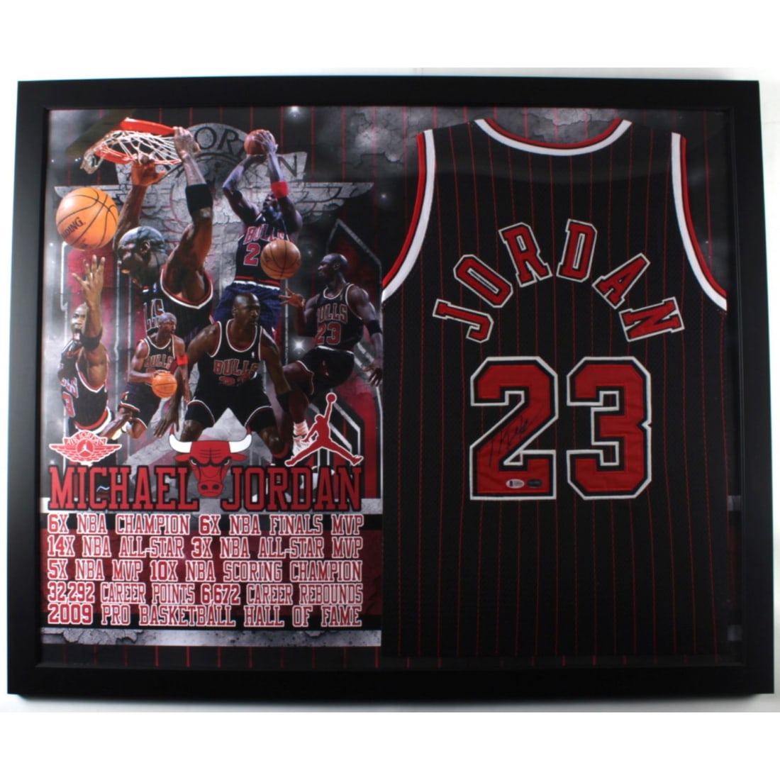 Michael Jordan Signed 35x44 Custom Framed Jersey Display (Beckett LOA) (1 of 2)