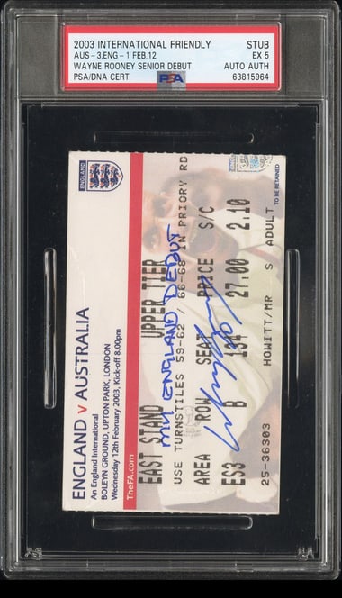 Wayne Rooney International Debut Signed Ticket Inscribed PSA 5 ticket: Wayne Rooney International Debut Signed Ticket Inscribed PSA 5
