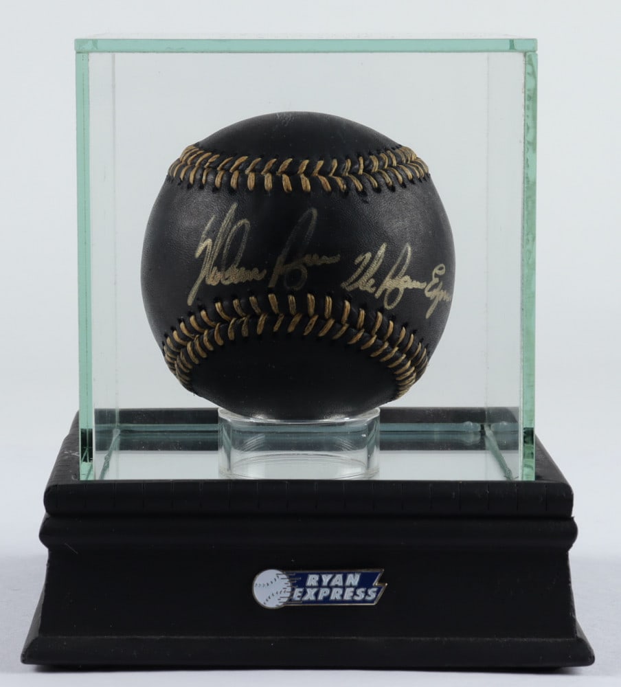Nolan Ryan Signed OML Black Leather Baseball Inscribed "The Ryan Express" WIth Display Case (PSA (1 of 1)