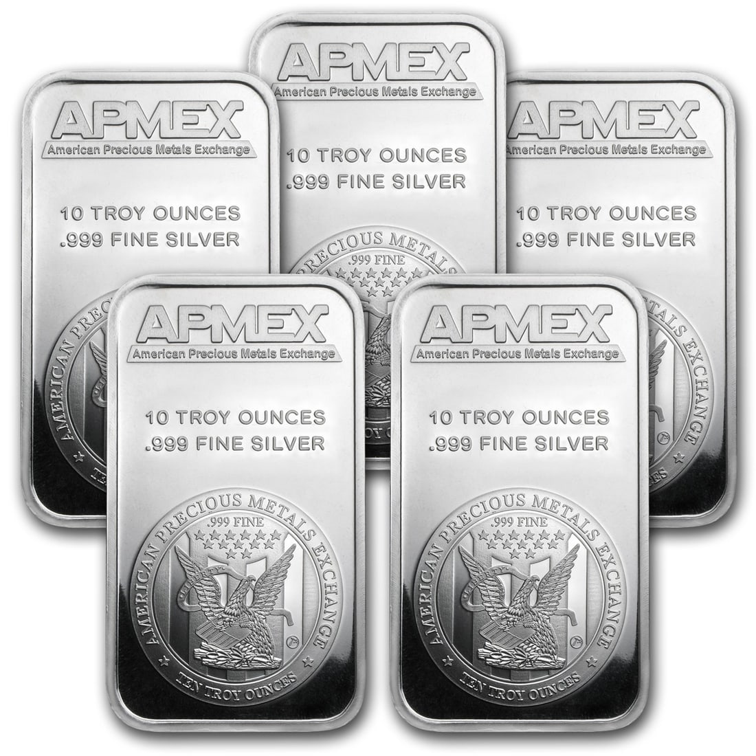 10 oz Silver Bar - APMEX (Lot of 5) (1 of 1)