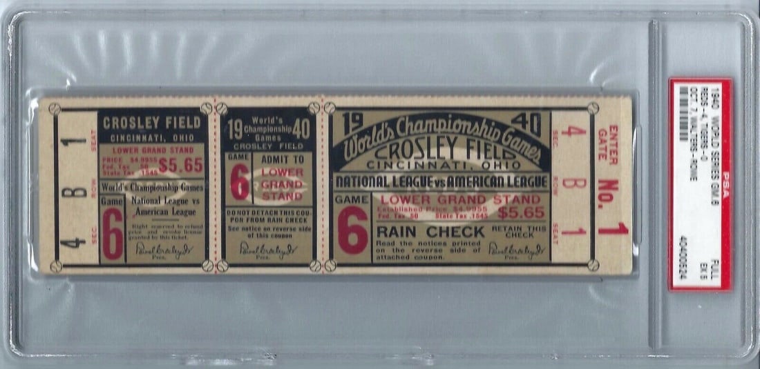 1940 World Series Game 6 Full Ticket Hank Greenberg Very Rare PSA (1 of 2)