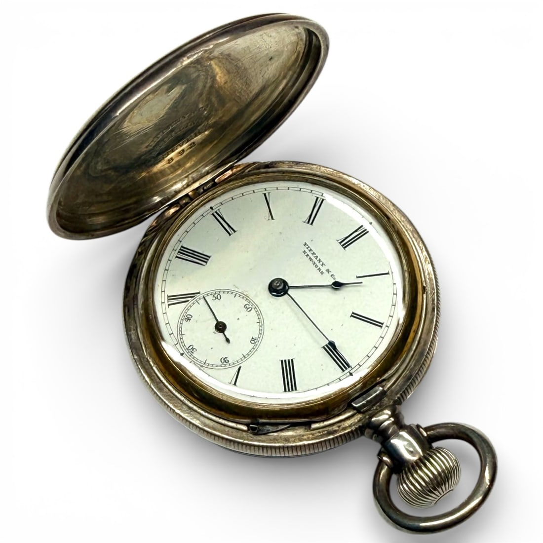 Antique Tiffany Co Sterling Silver Pocket Watch 12s 40mm Running (1 of 2)