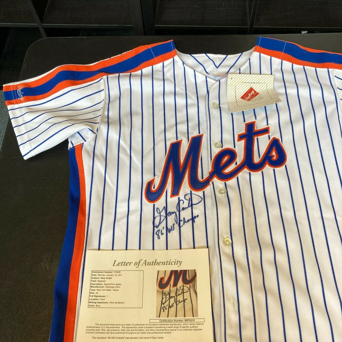 Gary Carter "1986 World Series Champs" Signed Authentic New York Mets Jersey JSA (1 of 1)