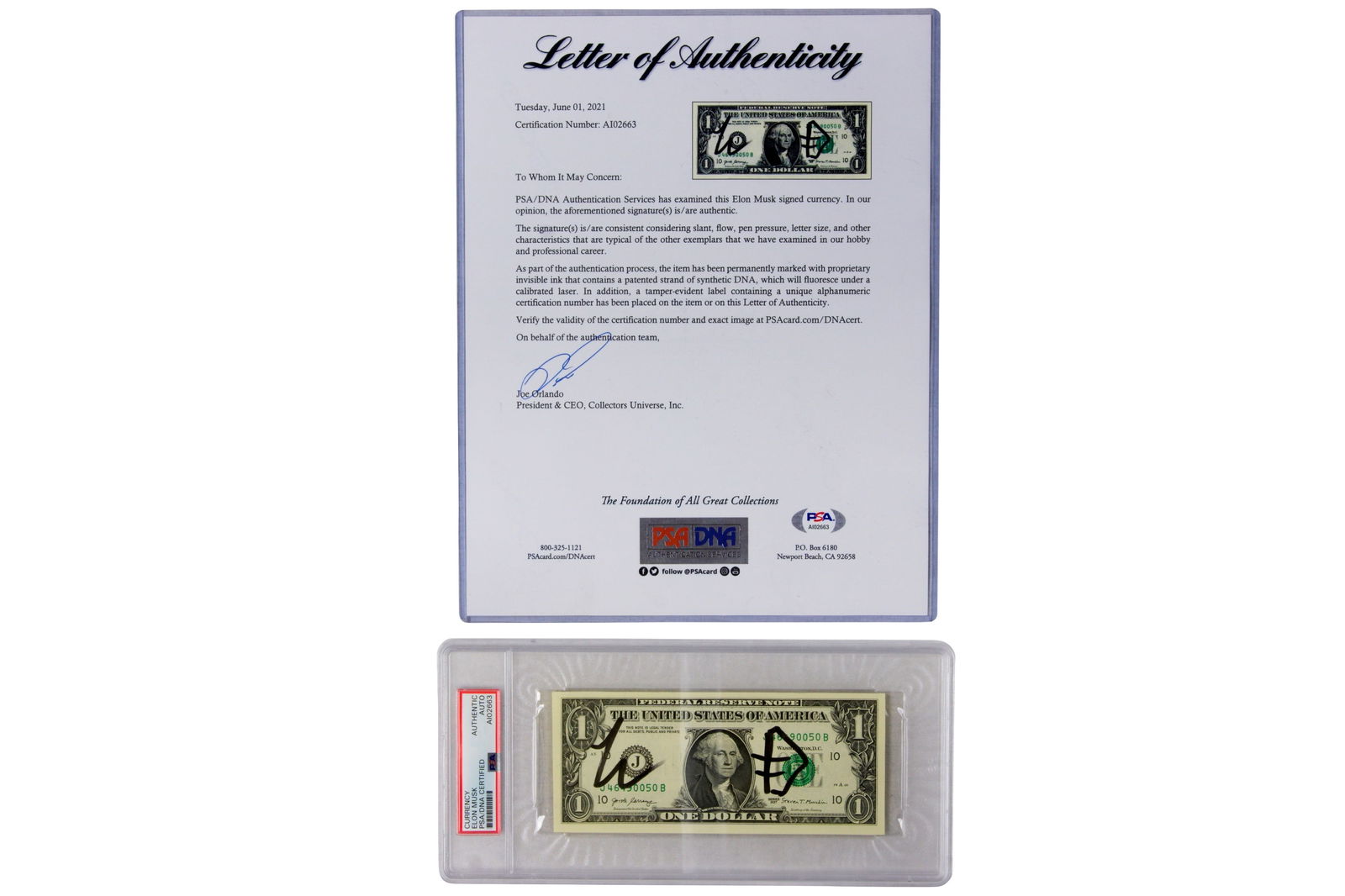 Elon Musk Signed Dollar Bill "Dogecoin" Inscription PSA/DNA LOA SUPER RARE (1 of 1)