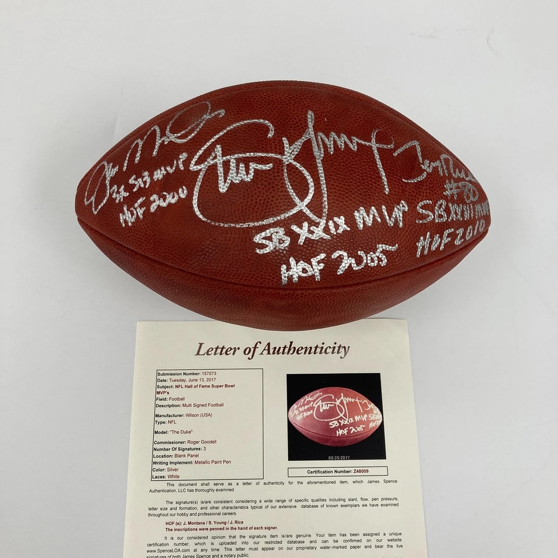 Joe Montana Steve Young Jerry Rice Signed Inscribed Super Bowl Football JSA COA (1 of 11)