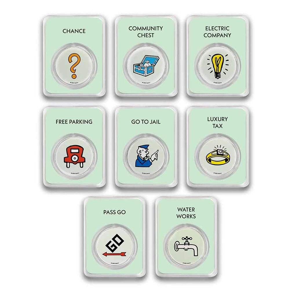 2024 Samoa 8-Coin Silver Monopoly Board Spaces Set: Brand: 9Fine Mint,MPN: 300537,Year: 2024,Fineness: 0.999,Denomination: 5 Dollars,Country/Region of Manufacture: United States,Circulated/Uncirculated: Brilliant Unc,Certification: Uncertified