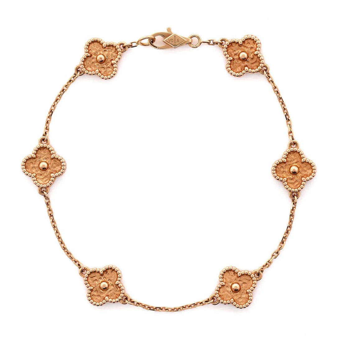 Van Cleef & Arpels Sweet Alhambra 6 Motifs Bracelet 18K Rose Gold: Measurements: Circumference: 7.00 ", Width: 9.30 mm. Condition: Pre-owned - Good,Brand: Van Cleef & Arpels,Main Stone: Unknown,Metal: 18K Rose Gold,Metal Purity: 18K,Style: Bracelet,Type: Bracelet,Col