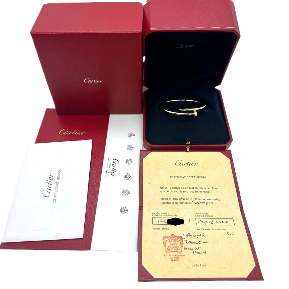 Cartier JUSTE UN CLOU 18K Yellow Gold 3.6 mm Bracelet SZ 17 Coa Boxes Receipt (1 of 12)