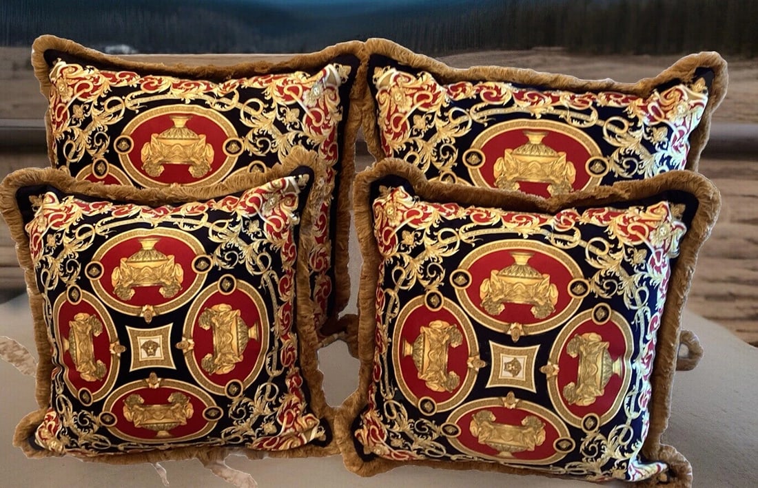 4 Custom Made Versace Pillows Lion And Urn Print Velvet Upholstery Fabric (1 of 10)