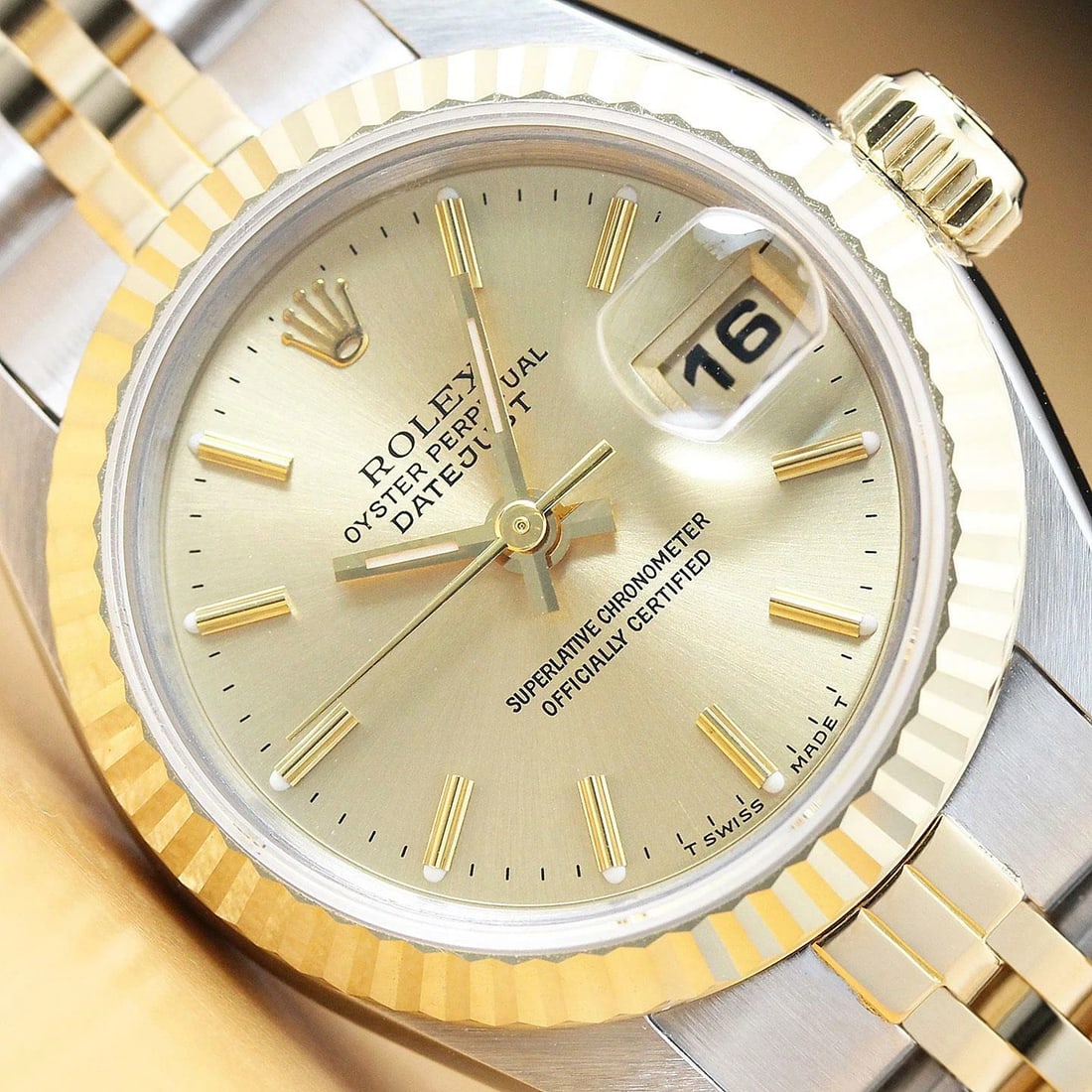 ROLEX LADIES DATEJUST 69173 CHAMPAGNE DIAL TWO TONE QUICKSET WATCH + ROLEX BAND (1 of 9)