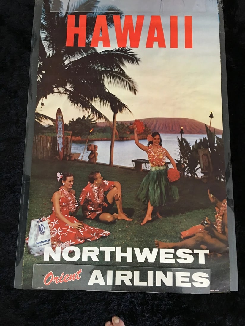 NORTHWEST ORIENT AIRLINES Orig. 1962 " HAWAII Vintage " Travel poster 25x40: Condition: Used,Modified Item: No,Type: Poster