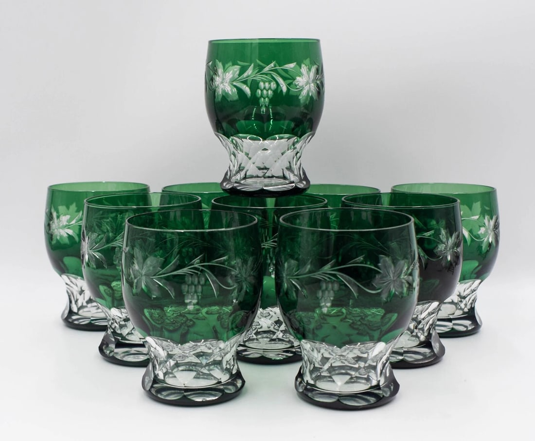 Val Saint Lambert Emerald Green "Vignes" Tumblers (1 of 6)