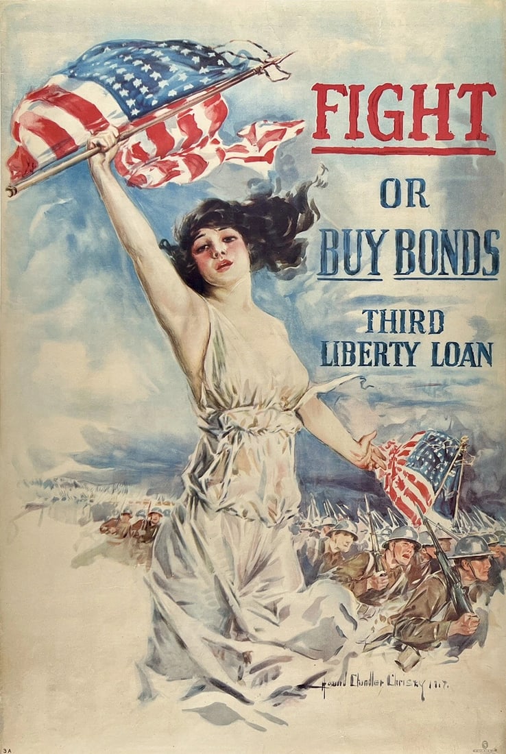 Original Vintage Poster FIGHT OR BUY BONDS THIRD LIBERTY LOAN War WWI USA LINEN (1 of 5)