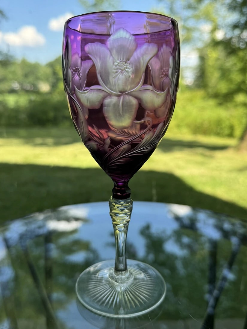 Stevens and Williams Purple Cut to Clear Cut Glass Wine Iris, Circa 1920: Condition: Used,Brand: Williams,Type: Wine Glass,Color: Purple,Year Manufactured: 1920,Production Style: Cut Glass