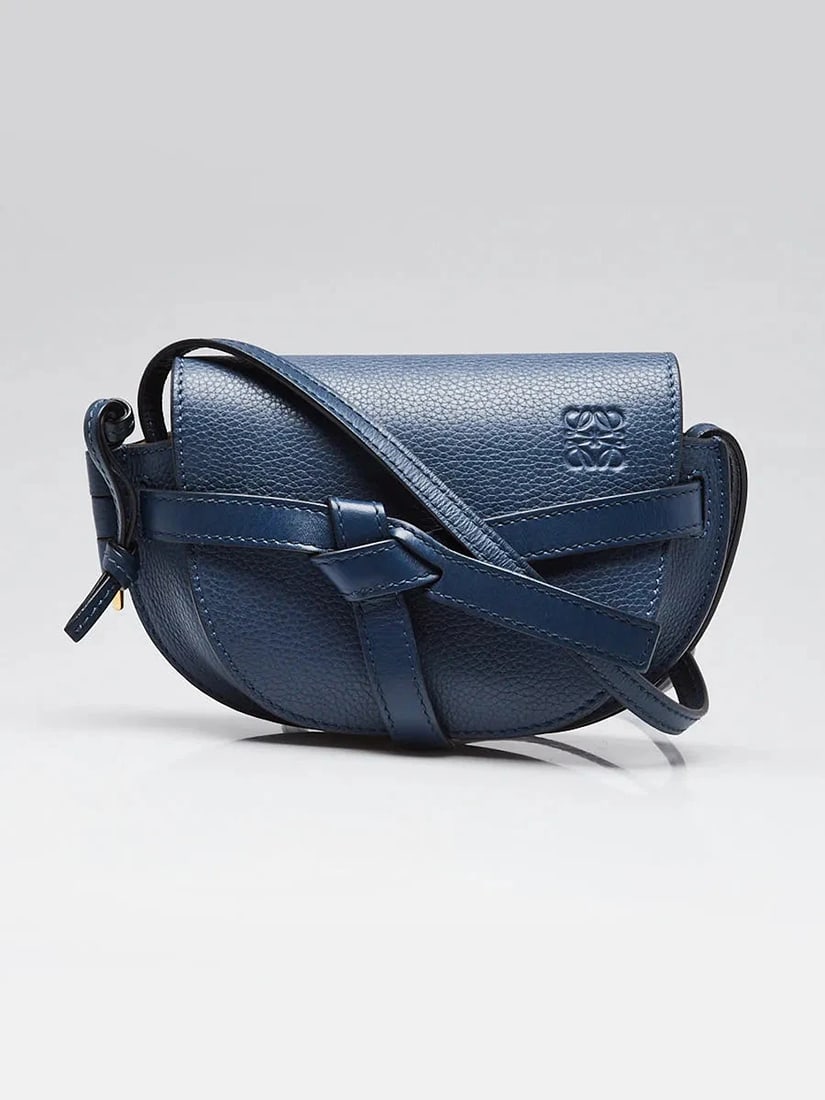 Loewe Blue Pebbled Calfskin Leather Mini Gate Bumbag: Condition: Pre-owned - Good,Brand: Loewe,Exterior Material: Leather,Style: Crossbody Bags,Everyday Bags,Exterior Color: Blue,Department: Women