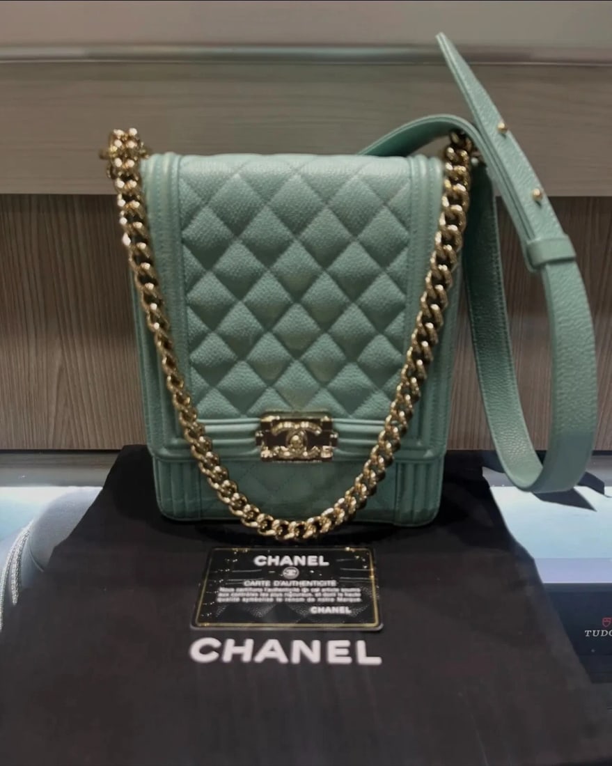 Chanel Caviar Quilted North-South Boy Flap Bag in Light Blue GHW (1 of 13)