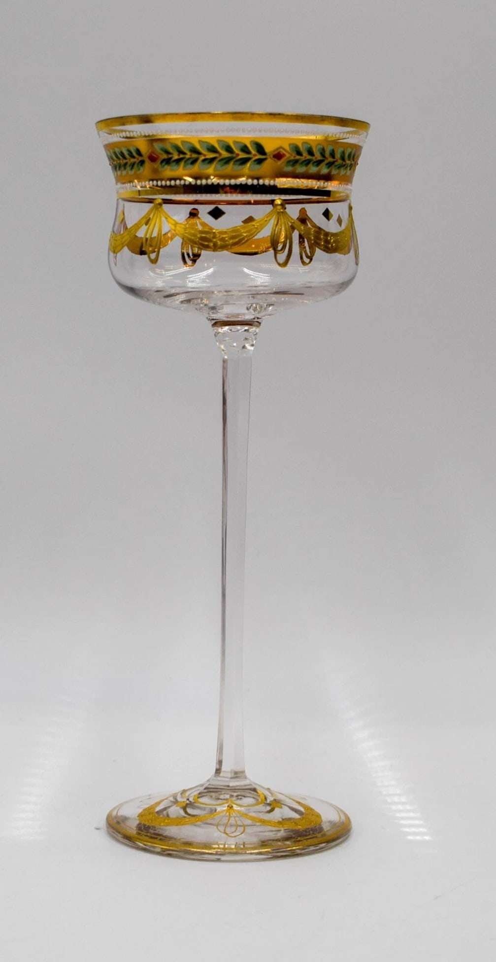 Rare Tall Moser Goblet w/Raised Gold Decoration & H.P. Enamels (1 of 7)