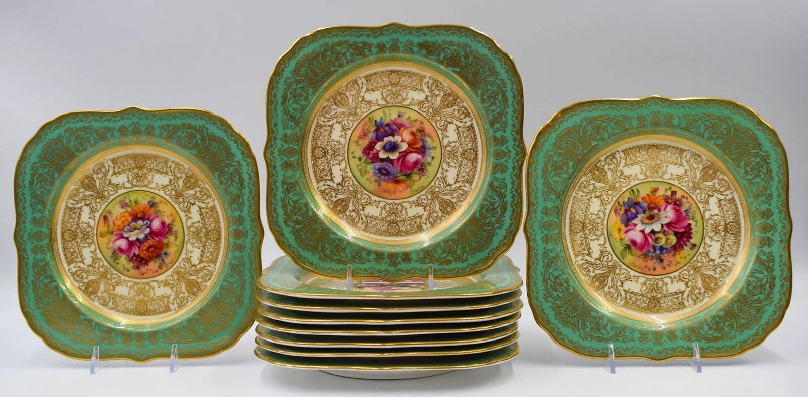10 Royal Worcester Artist Signed Square Hand Painted Dessert Plates (1 of 12)