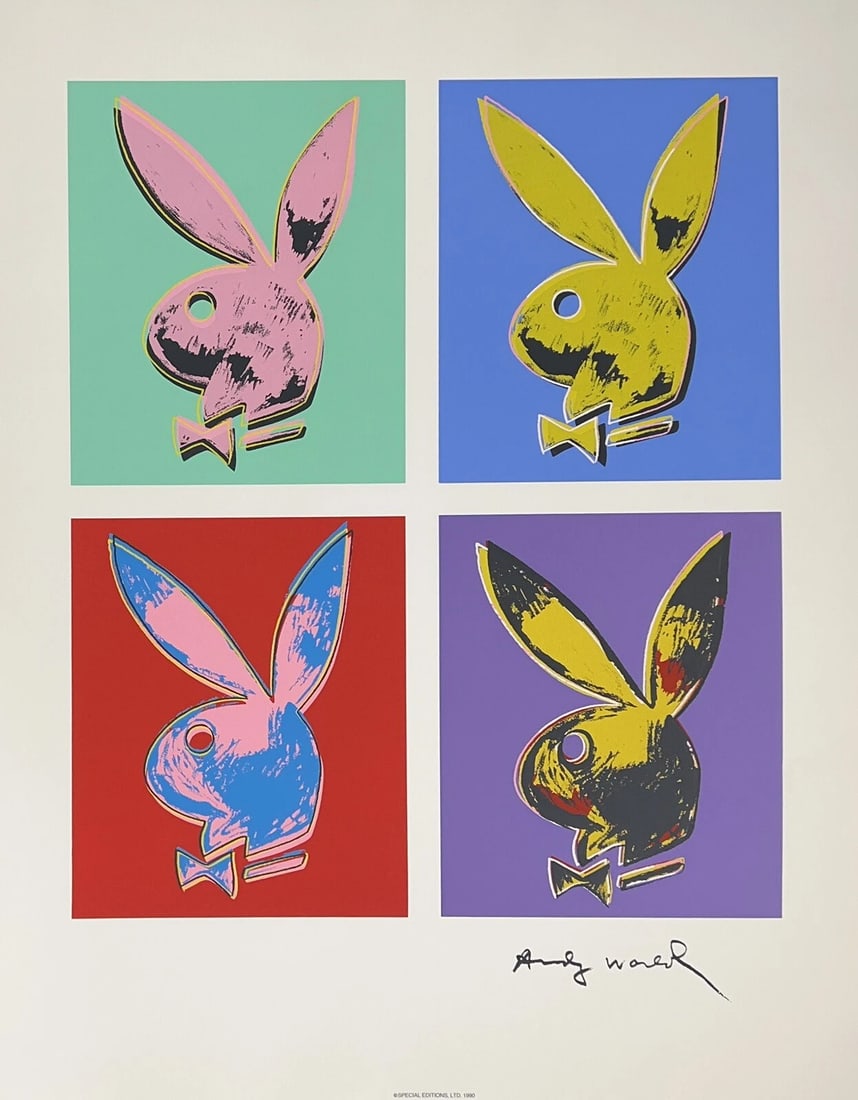 Original Vintage ANDY WARHOL PLAYBOY BUNNY 4 Bunnies Pop Art Serigraph 1990 Ed.: Condition: Used,Artist: Andy Warhol,Type: Print,Year of Production: 1990,Theme: Art,Style: Modernism, Pop Art,Period: Contemporary (1970 - 2020),Item Length: 33",Production Technique: Silkscreen & Ser