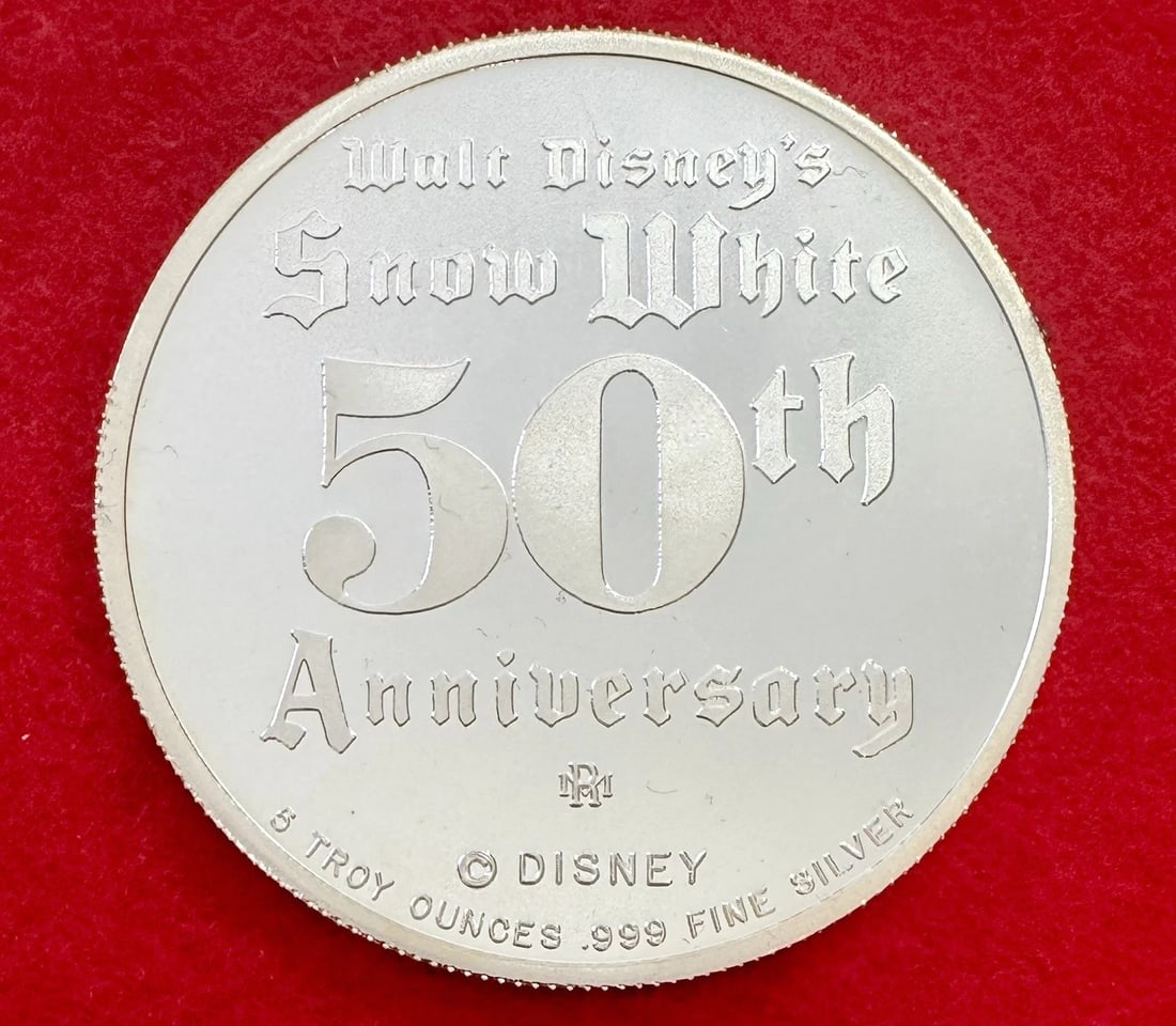 1987 Disney Snow White WITCH 5 Oz Silver .999 Coin 50th Anniversary w/COA & BOX: Composition: Silver,Shape: Round,Year: 1987,Fineness: 0.999,Precious Metal Content per Unit: 5 oz,Brand/Mint: Rarities Mint,Total Precious Metal Content: 5 oz.,Country of Origin: United States