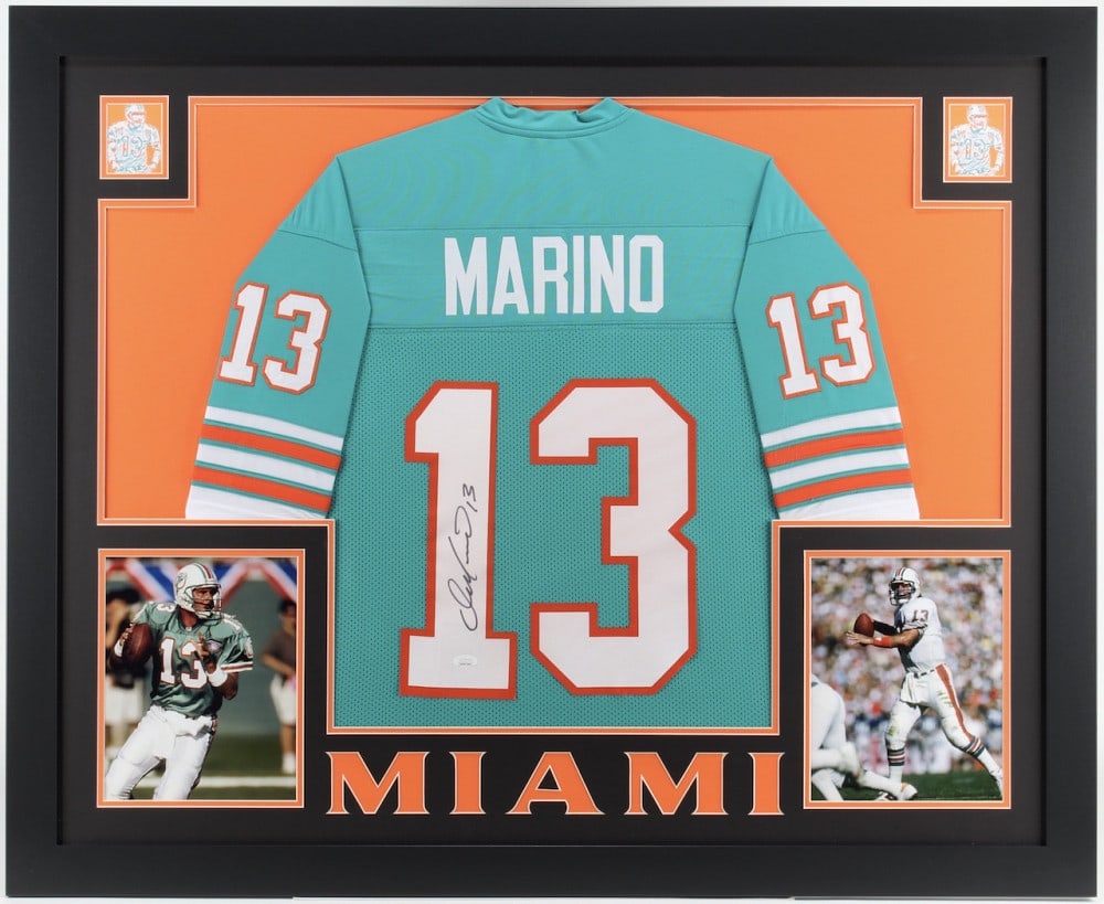Dan Marino Signed 35x43 Custom Framed Jersey (JSA COA) (Imperfect) (1 of 1)