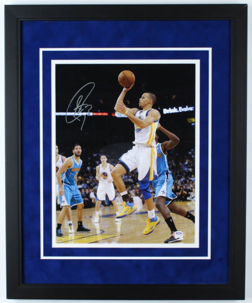 Stephen Curry Signed Warriors 18x22 Custom Framed Photo Display (PSA COA) (1 of 1)