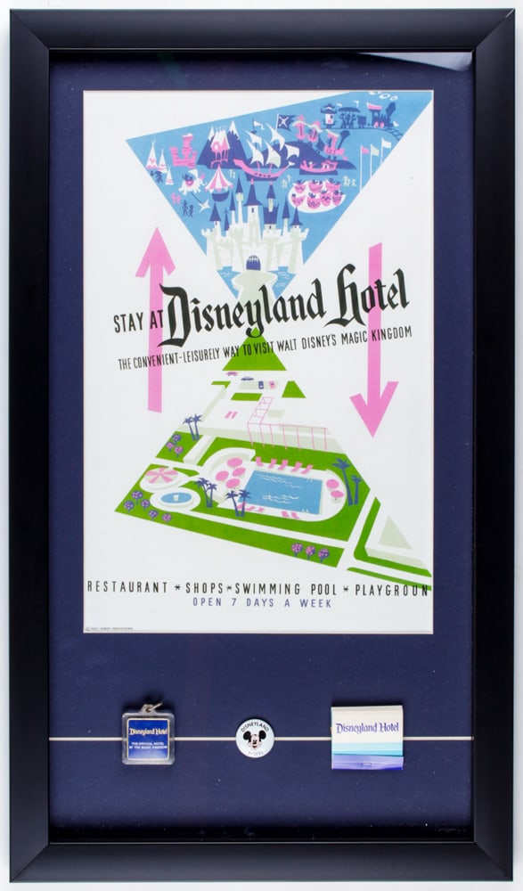 Disneyland Hotel 15x26 Custom Framed Print Display with Vintage Disneyland Hotel Souvenir Keychain, (1 of 1)