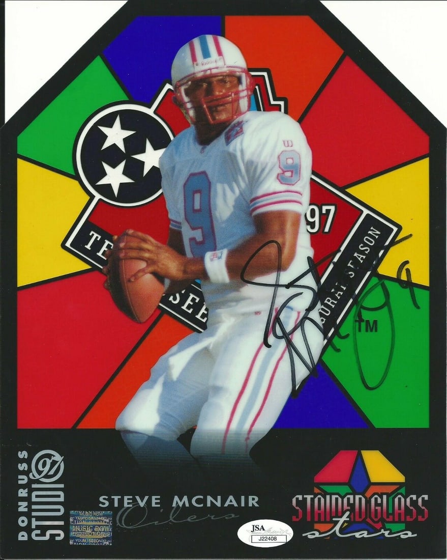 STEVE MCNAIR Signed Autograph 8x10 Donruss Stained Glass Stars Card 635/1000 JSA: STEVE MCNAIR Signed Autograph 8x10 Donruss Stained Glass Stars Card 635/1000 JSA