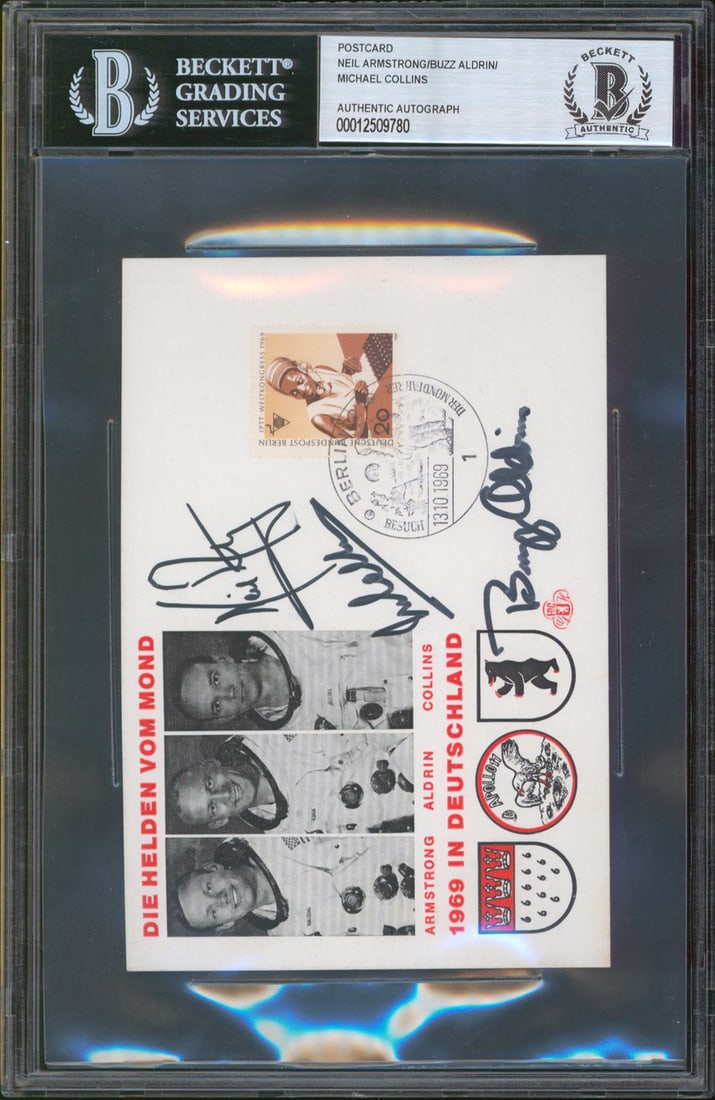 Apollo 11 (3) Armstrong, Collins & Aldrin Signed 4.15x5.85 1969 (1 of 2)
