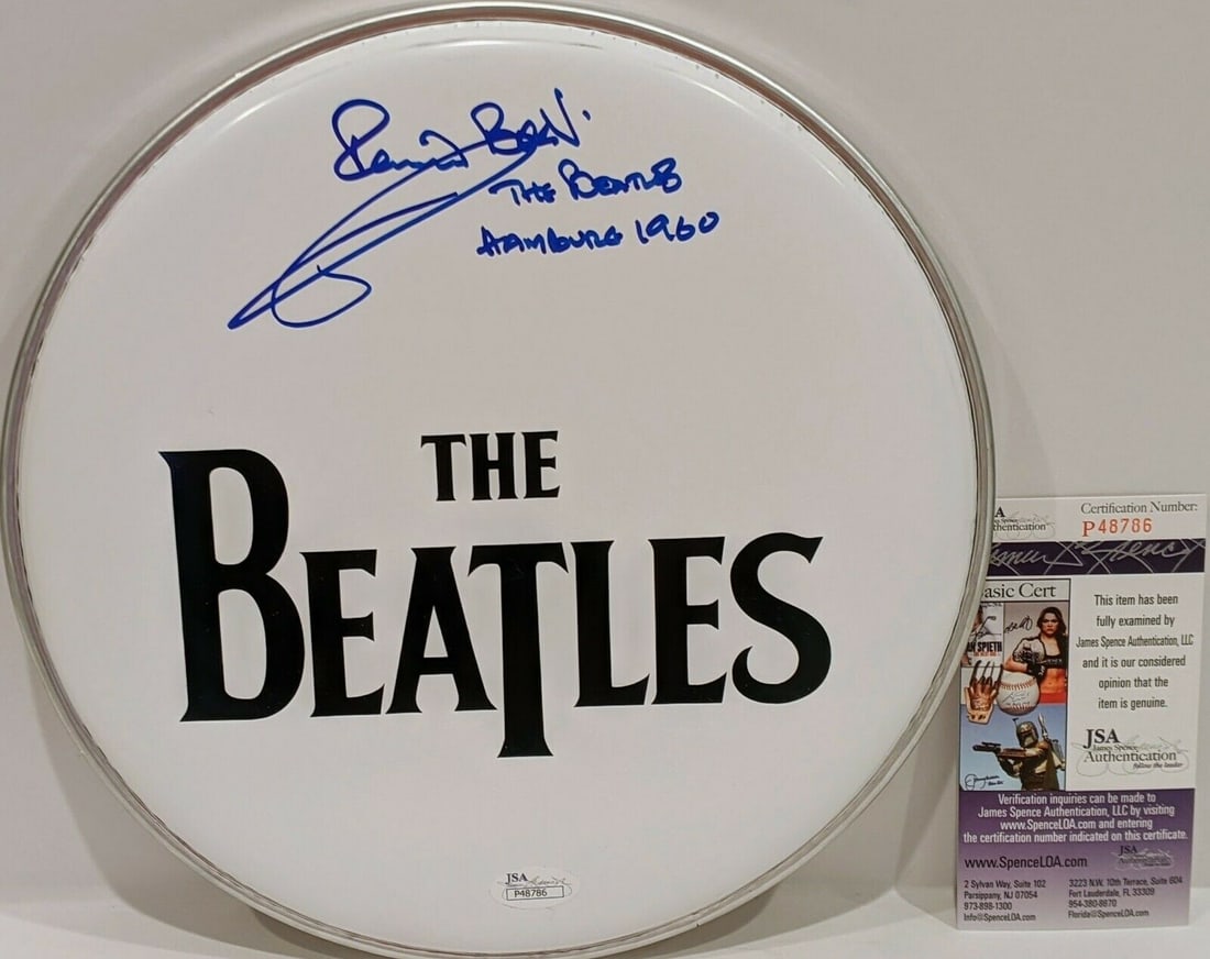 PETE BEST Signed Hamburg 1960 Autograph White Drumhead The Beatles JSA (1 of 1)