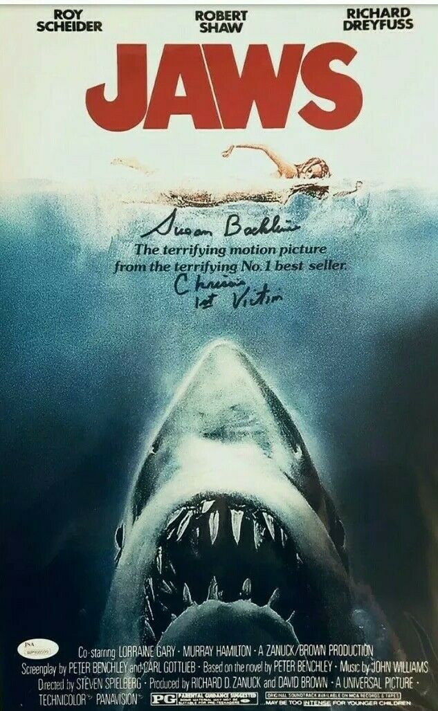 Jaws Susan Backlinie Signed With Inscriptions 8x10 Glossy Movie Poster JSA RARE: Jaws Susan Backlinie Signed With Inscriptions 8x10 Glossy Movie Poster JSA RARE