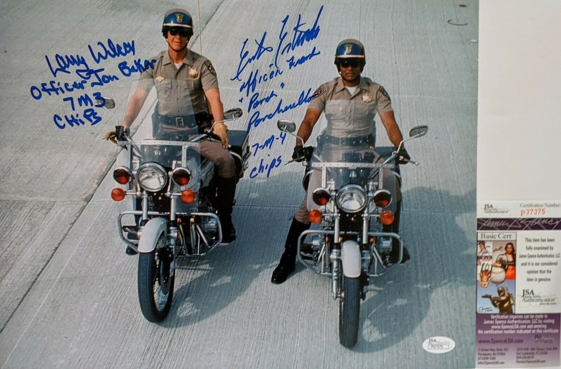 ERIK ESTRADA LARRY WILCOX Signed Autograph 11x14 Photo JSA Actors TV "CHiPS" (1 of 1)